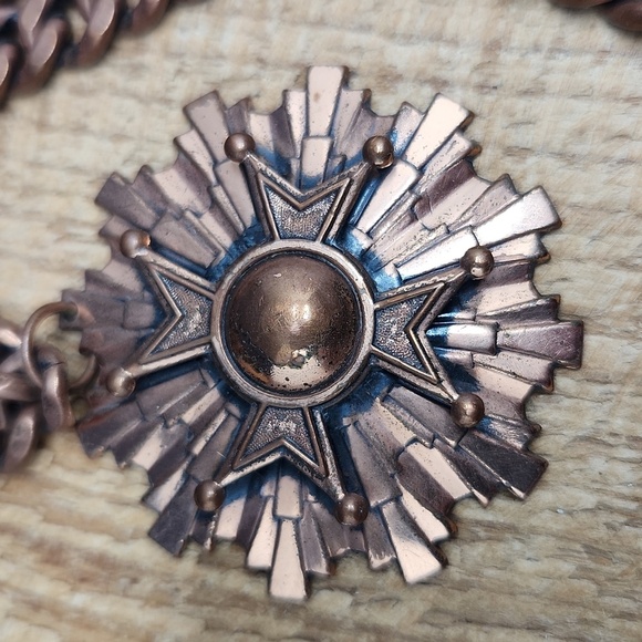 Vintage 50s Copper Sunburst Modernist‎ Maltese Cross Necklace Pendant - Picture 4 of 5
